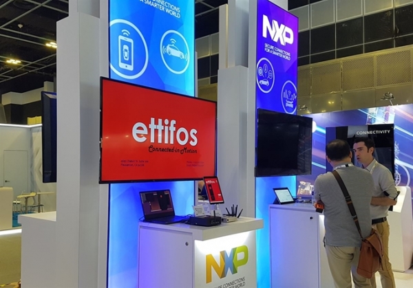 에티포스는 ‘ITS 월드 콩그레스 2019’에서 NXP와 ‘SDR C-V2X’ 솔루션을 공동 시연했다./에티포스